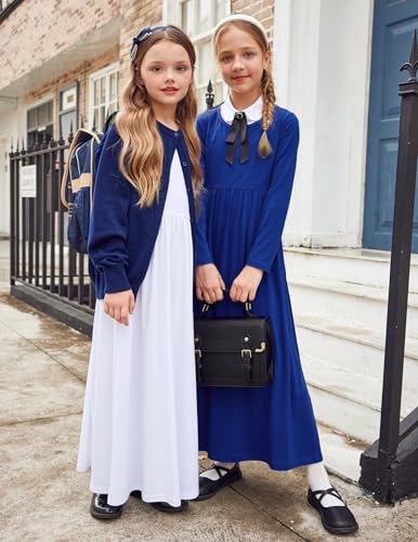 Image of Arshiner Girls Maxi Dress Long /Short Sleeve Casual Holiday Dress with Pockets for 5-13 Years