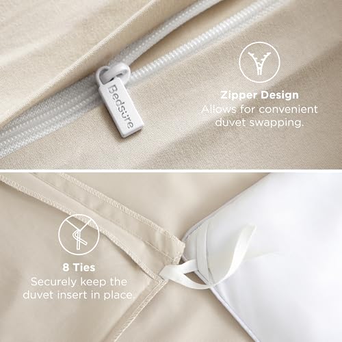 Image of Bedsure Duvet Cover Full Size - Soft Double Brushed Bedding Set for Kids & Adults, Zipper Closure, 3 Pieces, Includes 1 Duvet Cover (80 inchx90 inch) & 2 Pillow Shams, NO Comforter, Light Beige