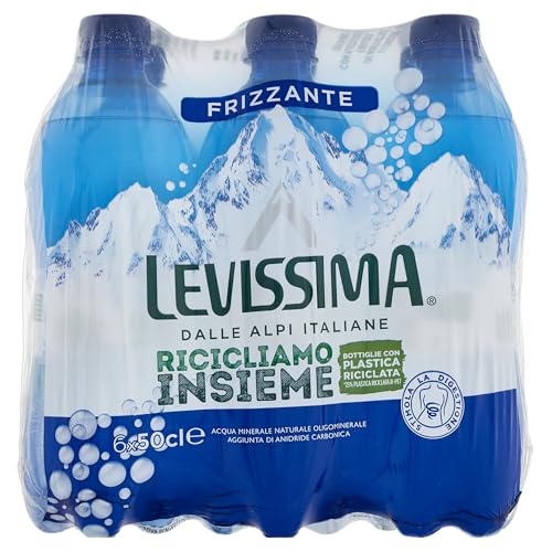 Levissima, Acqua Minerale Frizzante 100% RPET - 6 bottiglie da 0,5L