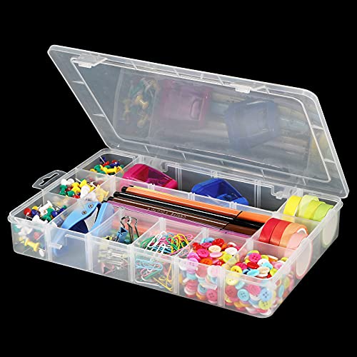 Image of Exptolii 18 Grids Plastic Organizer Box with Dividers, Clear Compartment Container Storage for Washi Tapes Beads Crafts Jewelry Fishing Tackles, Size10.8 x 7.7 x 1.7 in