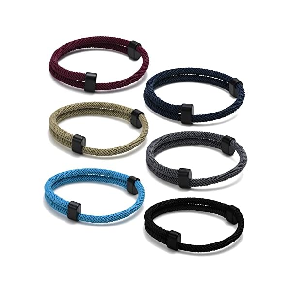 Nautical Braided Rope Bracelets Set - 6 Pcs Adjustable Braided Cord Bracelet, Handmade Navy Marine String Bracelet with Metal Knot, Men Women Braided Bracelets Gifts