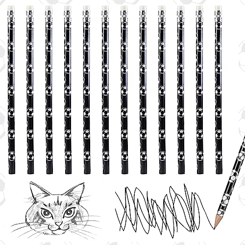 Qunkun HB, 24 matite da calcio, matite in legno, matite con gomma, matite per bambini, matite in legno, per casa, scuola, ufficio, cancelleria, bomboniere