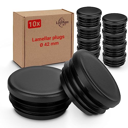 LouMaxx Lamellar Plugs Round 42 mm, Tube Cover Round Black Plugs for Pipe 42 mm, Round Pipe Plugs Made of Robust Plastic