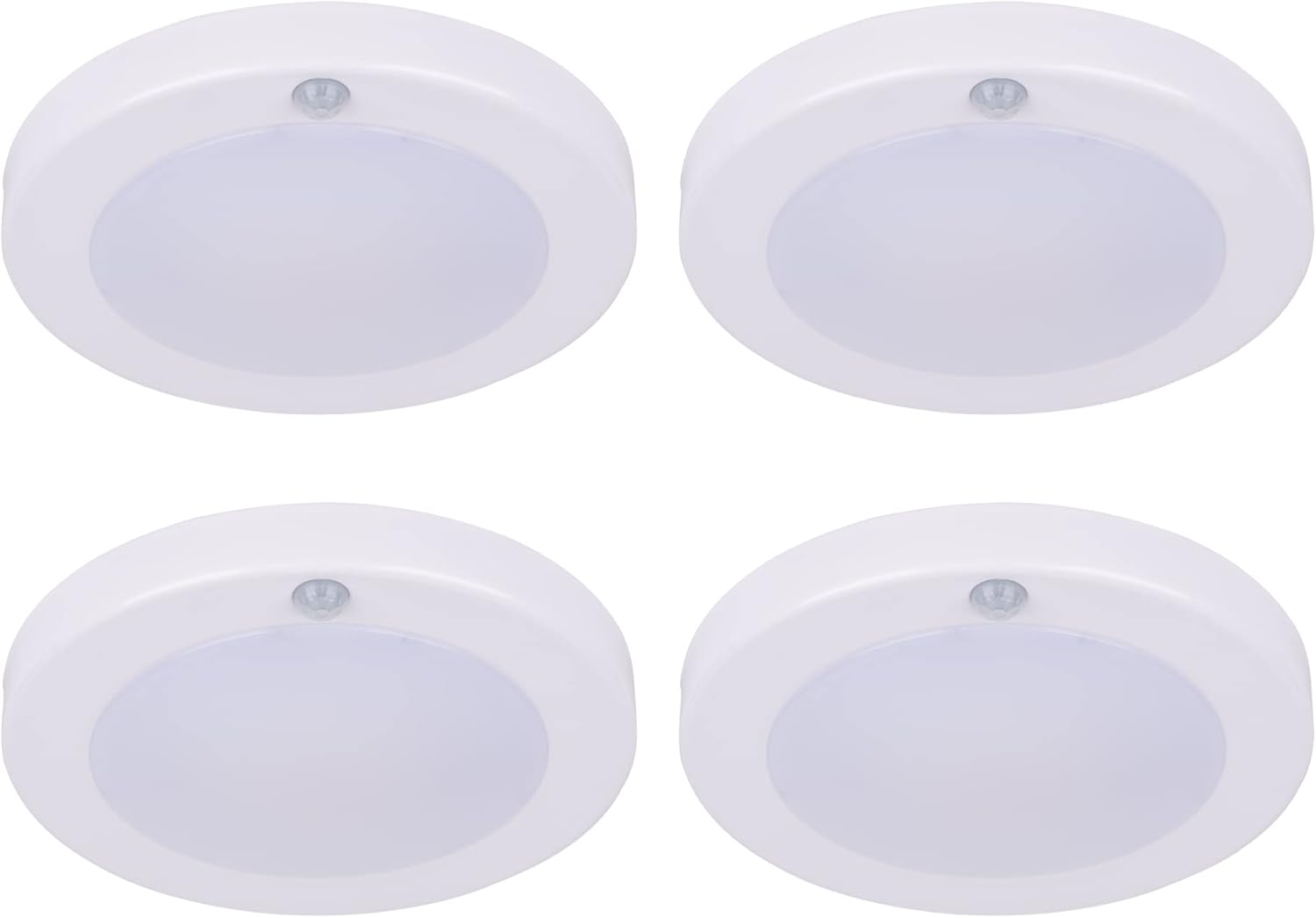 LIT-PaTH LED Flush Mount Ceiling Light, Closet Lighting Fixture with Motion Sensor, 10.5W, 700 Lumen, 6.2 Inch, Anti-Rust Galvanized Housing, White Finish 5000K 4-Pack