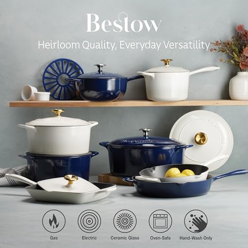 Image of TRAMONTINA Bestow Round Dutch Oven 6.1L with Lid | Enameled Cast Iron Casserole Pot & Biryani Pot | Even Heat Retention | Low Oil Healthy Cooking | No Seasoning Required | All Cooktops Compatible | Blue