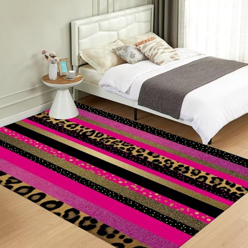 Tapis léopard lavable en machine grand format salon moderne - 5