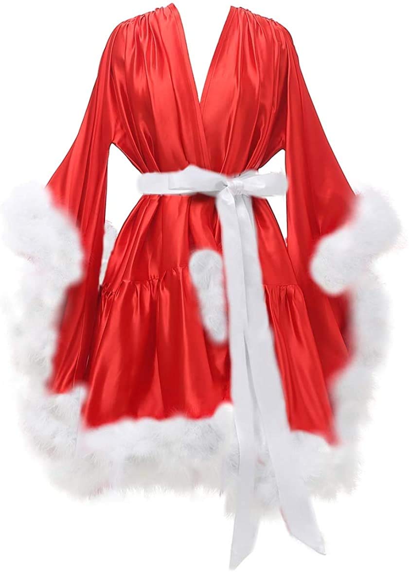 yinyyinhs Women's Feather Robe Silk Satin Bridal Dressing Gowns Short Nightgown Bathrobe Sleepwear Maternity Robe