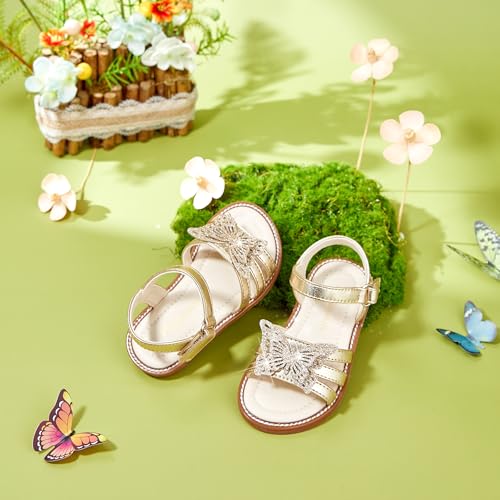 Image of PHIRAMIN Toddler Girl Sandals - Flower Girl Dress Shoes Open Toe Little Kid Flats