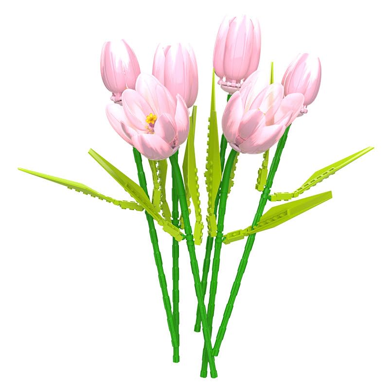 Tulip Flower Bouquet Building Blocks Set, DIY Brick Flowers for Home Room Décor Mother's Day Christmas Birthday, Gift for Adults and Kids,Women and Men (Tulip-B)