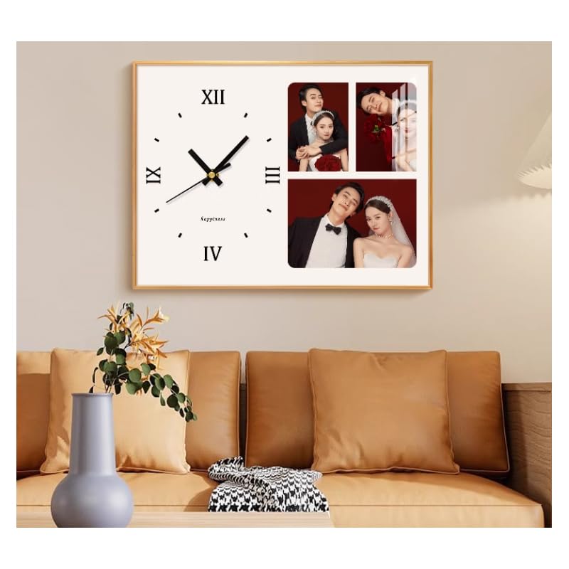 Reloj de pared personalizado con imagen, múltiples fotos, reloj personalizado para decoración del hogar, reloj silencioso para boda, regalo de cumpleaños (rectángulo, 3 fotos)