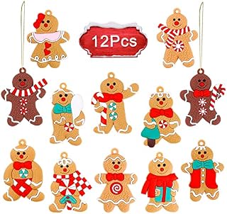 12Pcs Gingerbread Christmas Decorations Ornaments for Christmas Tree Hanging Decorations Ginger Man with Strings Figurine Hanging Ornaments for Xmas Tree
