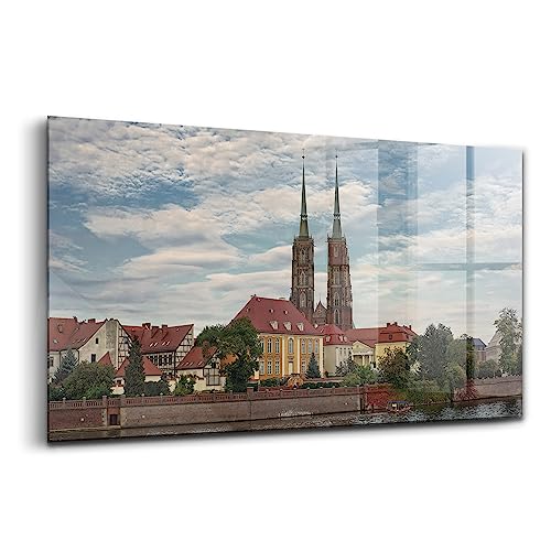 Tableau en verre d'art Wallfluent Église de Wrocław 140x70 cm décor mural design luxe