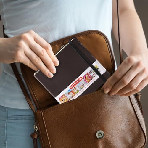 Image of 5x5 Pocket Sketch Book,80gsm Hardcover Art Sketchbook for Drawing Journal | PU Cover,Blank Paper,96Sheets /192Pages,Lay-Flat,Portable Travel Creation Paint Diary Memo Planner,Dry Media.Dark Brown