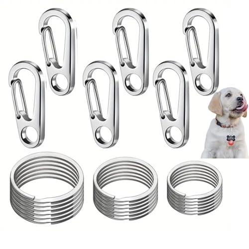 Dog Tag Clip 6 Pieces Key Ring Clips with 18 Pieces Stainless Steel Ring, Durable Dog ID Tag Holder Easy Change Pet Tag Clip Suitable for Cats Dogs Collars and Harnesses Within 1.3×0.6IN Dog Tag Clip 6 Pieces Key Ring Clips with 18 Pieces Stainless Steel Ring, Durable Dog ID Tag Holder Easy Change Pet Tag Clip Suitable for Cats Dogs Collars and Harnesses Within 1.3×0.6IN