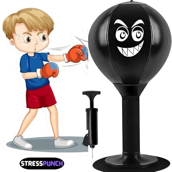 Image of Desktop Punching Bag - Heavy Duty Stress Relief Ball with Stand | Fun Stress Buster Gift for Coworkers, Boys' Toys, and Office Desks