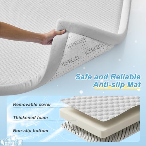 Image of Baby Play Mat for Floor Nursery Rug Muscle Area Rug Playroom Rug 50x50 inch Playpen Mat Elastic Foam 1.3 inch Thick Crawling for Babies,Toddlers, Infants, Kids(Ripple Light Grey)