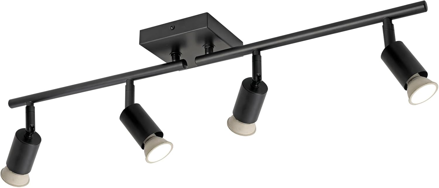 SEEBLEN 4-Light GU10 Track Lighting, Black Adjustable Ceiling Spot Light Kit, Industrial Flush Mount LED Track Light for Kitchen, Hallway, Living Room