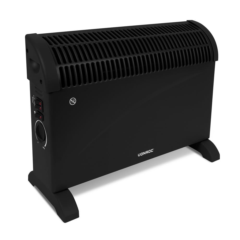 VONROC Riscaldatore elettrico | Stufa elettrica | Termoconvettore 2000W | Con 3 impostazioni e funzione turbo Nero