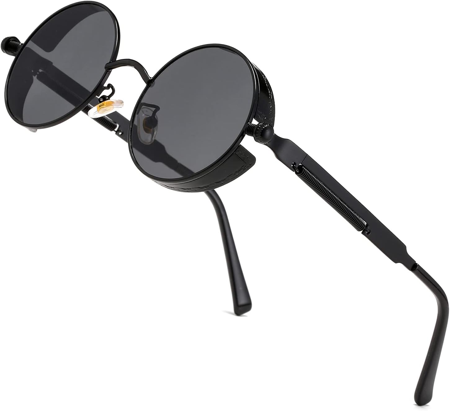 HJSTES Vintage Round Steampunk Sunglasses for Women Men Circle Gothic Glasses Retro Metal Frame