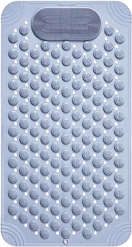 Image of VHKD PVC Bathroom Door Bath mat Anti Slip Skid with Foot Scrubber for Room Shower Suction Cups Drain Holes Silicone Floor mat Rectangle (Grey) 70x35cm