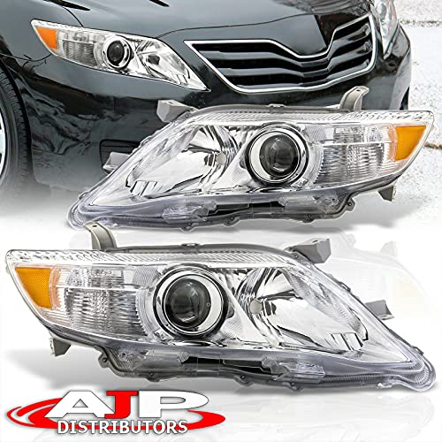 AJP Distributors For Camry XV40 Front Bumper Projector Headlight Head Lamp Upgrade Assembly Pair Left Right 2010 2011 10 11 (Chrome Housing Clear Lens Amber Reflector)