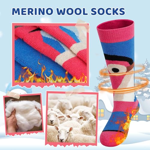 Merino Wool Ski Socks Kids 2 Pairs, Winter Warm Knee High Snowboarding Thermal Skating Socks for Boys Girls Toddlers4