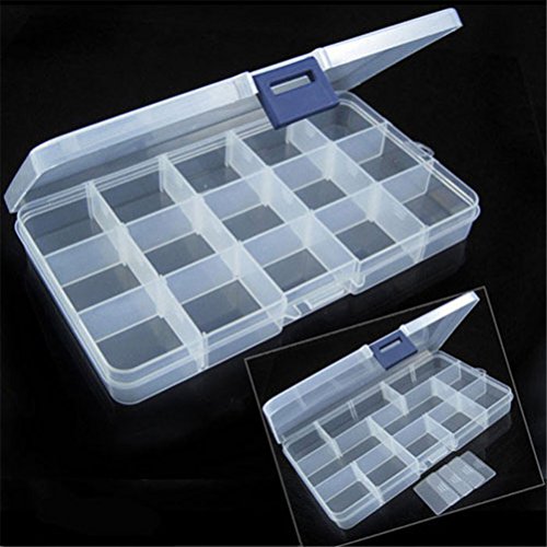 Gotd 15 Slots Plastic Adjustable Jewelry Chain Earing Storage Box Case Craft Organizer Bead (Transparent)