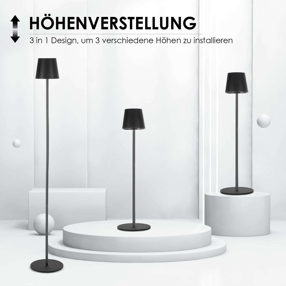 130 cm Stehlampe outdoor LED Tischleuchte für Außen & Innen - kabellose Stehleuchte mit Touchdimmer - dimmbare LED (inkl.) Stehlampe IP54 für Terrasse, Garten, Balkon & Wohnzimmer - schwarz