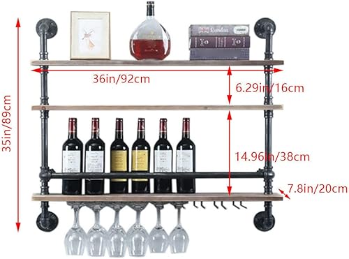 Miniatura 7 de DNYSYSJ Estante de vino negro de 3 niveles montado en la pared con soporte para vidrio colgante estilo europeo soporte de almacenamiento de vino