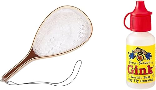 Fashionwu Red de pesca con mosca, red de pesca para truchas, goma suave para atrapar y liberar con marco de mango de madera, regalos para él