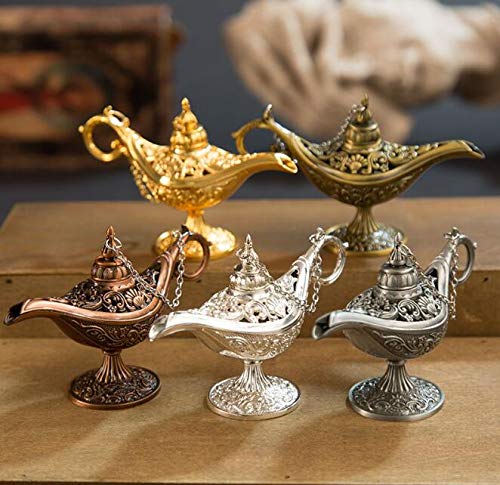 VOANZO Metal Carved Aladdin Magic Vintage Home Tea Oil Pot Arabian Art Craft Gift Rare Retro Legend Color Aladdin Genie Light (Bronze) - Image 4