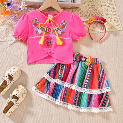 Image of HIHA Toddler Little Girls Mexican Embroidered Skirts Outfit