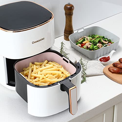 2 Pack Air Fryer Silicone Liners Pot, [8-Inch] For 5-8Qt, Reusable Silicone Air Fryer Square Liners Pot, Easy Cleaning And Heat Resistant Tray For Oven Microwave Accessories (Pink+Grey) #TOP6