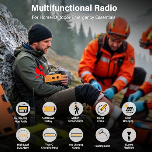 Emergency Radio with Motion Sensor Alarm, NOAA Weather Radio Solar Crank - Image 2