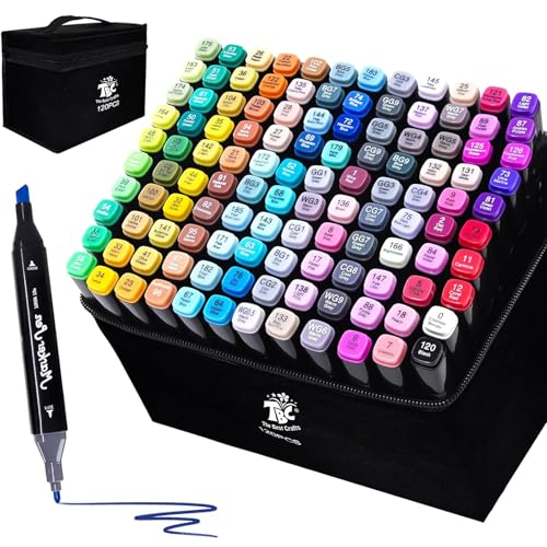 TBC The Best Crafts Dual-Tip Alcohol Markers – Premium Artist Sketch Markers for Adults, Permanent Alcohol Marker Pens for Drawing (120 Colors)