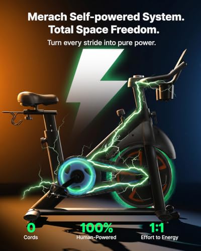 Image of Merach Magnetic Exercise Bike, Low Noise Stationary Bike for Home with Comfortable Seat Cushion, Spinning Bike with 330 lb Weight Capacity, Exclusive App, Tablet Mount and Fitness Courses