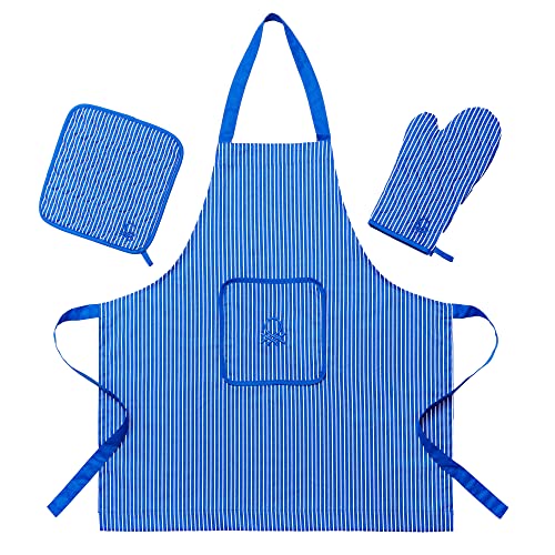 UNITED COLORS OF BENETTON. Set 3pcs (Delantal+manopla+agarrador) 100% algodón 190gsm Azul Casa Benetton, M