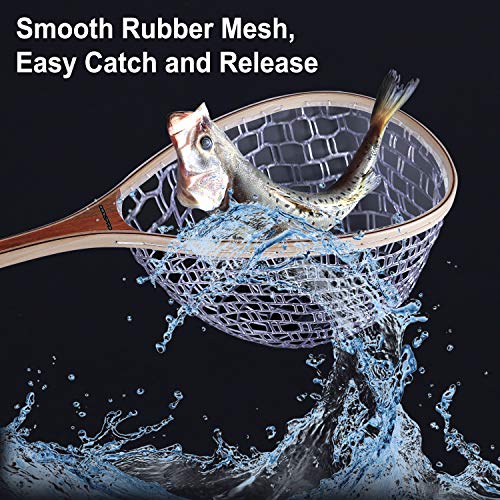 Wooden Fly Fishing Net With Magnetic Release, Fish Landing Net With Soft Rubber Mesh For Trout Fishing Catch And Release #TOP5