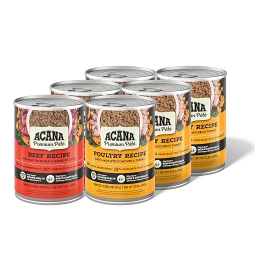 ACANA Premium Pate in Bone Broth Grain-Free Wet Dog Food Variety Pack: Beef + Poultry Recipes 12.8oz Cans (6 Count, 3 of Each)