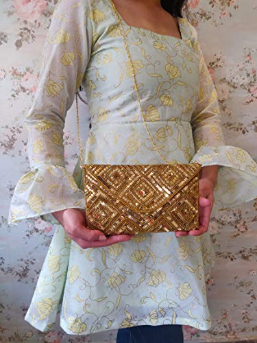 Image of DUCHESS Women's Hand Embroidered Envelope Clutch -Bridal Ethnic Traditional Casual Purse /Clutch /Handbag (23 L x 2.5 W x 13H cm)