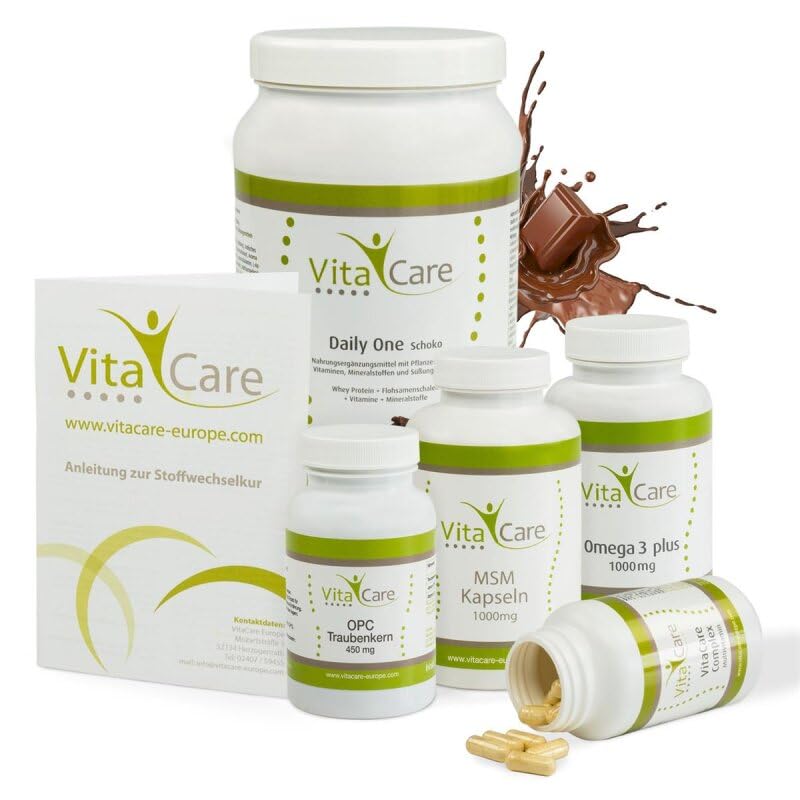 VitaCare 21 días de tratamiento metabólico Chocolate, paquete completo de 6 piezas para dieta HCG con batido de proteínas, MSM, complejo multivitamínico, Omega 3 plus y OPC