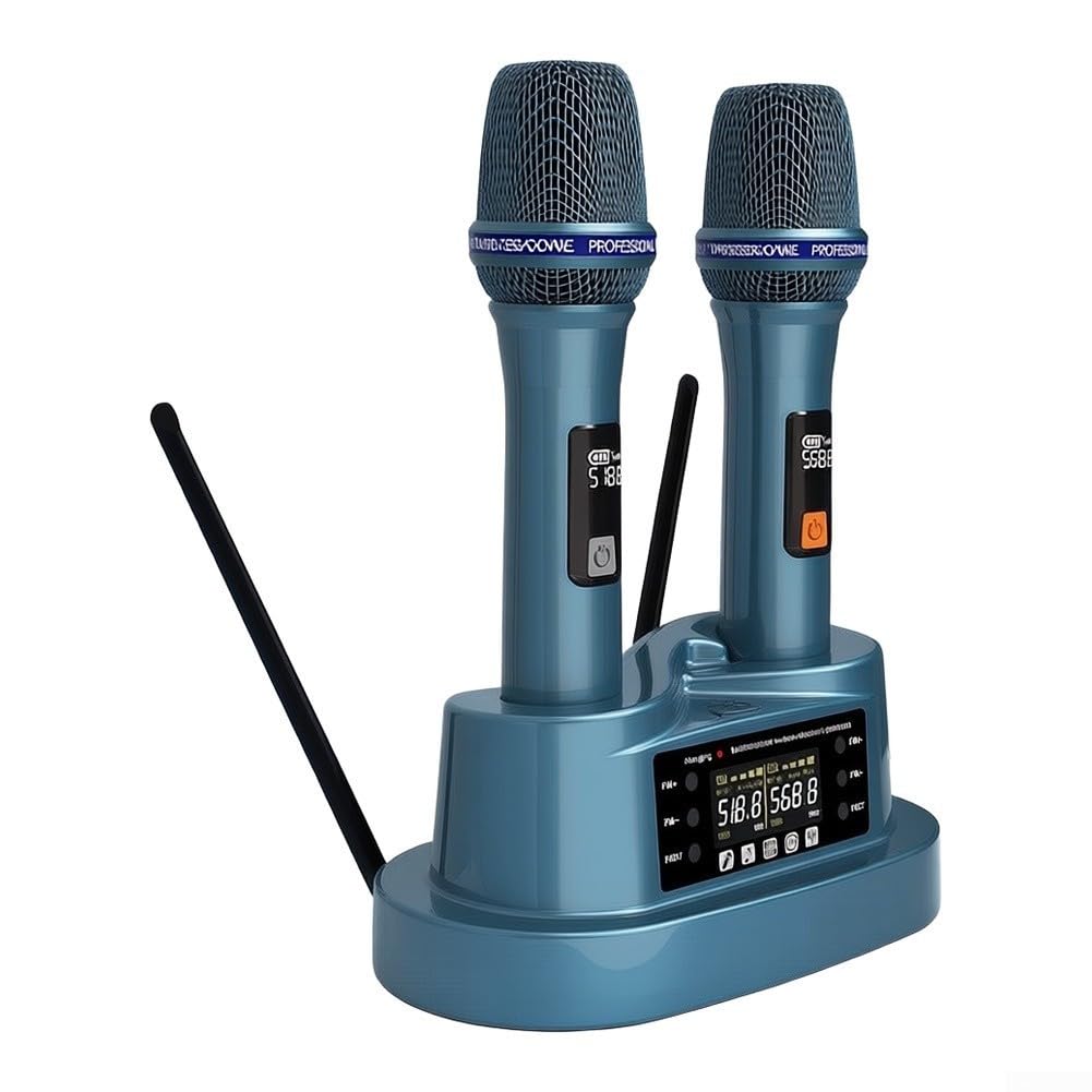 Metallo Handheld Mic Set Doppio Canale Ricaricabile | Ricarica magnetica, ricarica rapida 1h, portata 80 m, segnale stabile UHF, funzionamento a doppio canale
