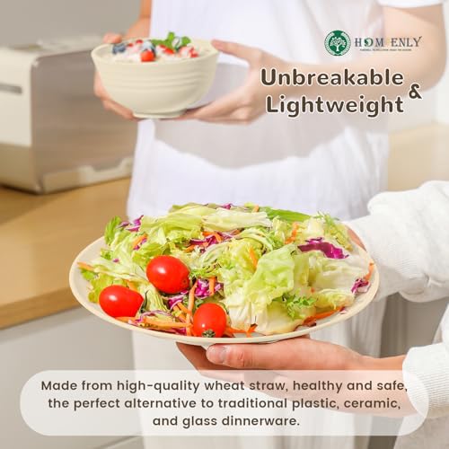 Image of Homienly 40 PCS Dinnerware Set Service for 8, Kitchen Wheat Straw Dinnerware Set Unbreakable - Plates Set, Bowls Set,Cups Set, Microwave and Dishwasher Safe Dish Set for Dinner, Outdoor(Beige)