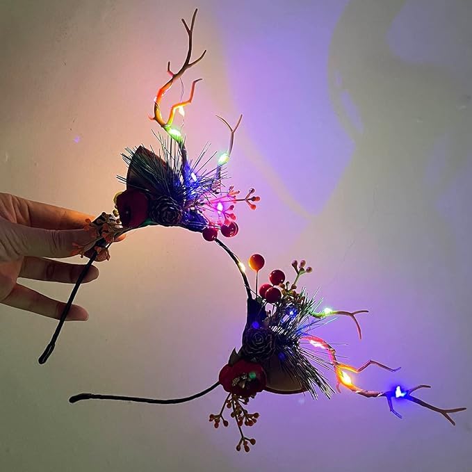 Carufin LED Light up Headwear Glowing Reindeer Antlers Hair Accessories Luminous Tiara Christmas Party Hair Hoop Headband for Women (Colour light B) - Image 4