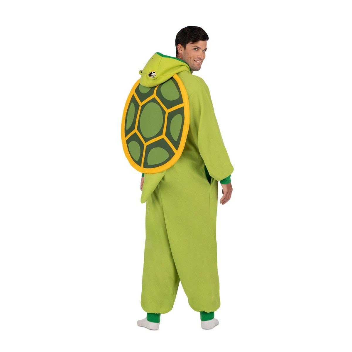 My Other Me - Disfraz Pijama Tortuga Adulto unisex. Incluye kigurumi verde y amarillo con cierre de botones frontales, capucha, bolsillos, caparazón acolchado y cola.