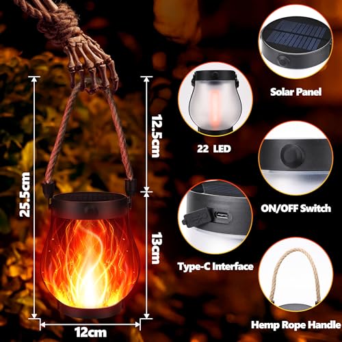 Jyoiat 2 Pack Solar Outdoor Lanterns, Dancing Flame Hanging Lights, Red - image 3