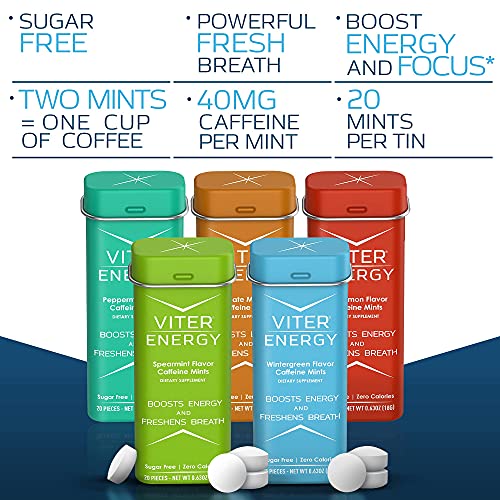 Viter Energy Original Caffeine Mints, Extra Strength Caffeine Mints And Caffeine Gum Variety Packs Bundle - Caffeine, B Vitamins, Sugar Free, Vegan, Powerful Energy Booster For Focus And Alertness #TOP1