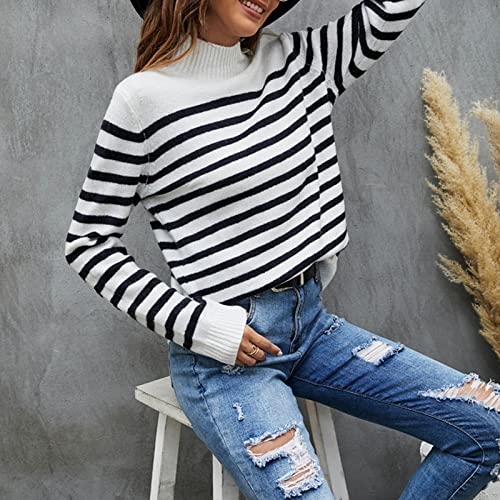 Blusas femininas de gola redonda para mulheres manga longa para relaxar listradas inverno outono cam