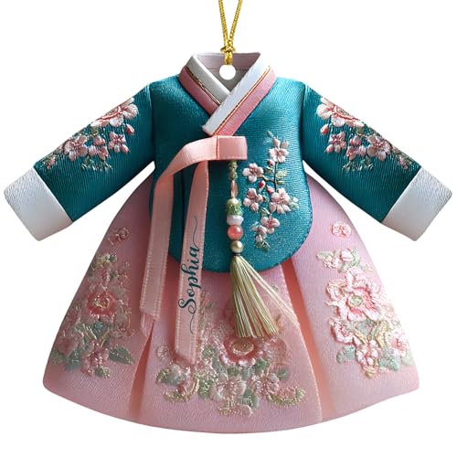 Personalized 2D Flat Korean Hanbok Acrylic Ornament, Korean Christmas Ornament, Korean Gifts for Women, Holiday Home Decor, Gift Exchange Present Ideas (Korean Hanbok Ornament)