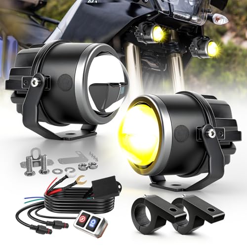 Image of CO LIGHT Gen 3 LED Motorcycle Fog Lights 90W 30000LM Long Range White Amber Beam Strobe Safety Modes IP68 Waterproof Shock Resistant Easy Plug and Play Installation 2 Piece Kit